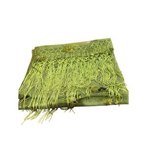 Vintage Scarf shawl Glitter sequins fringe Sparkle green